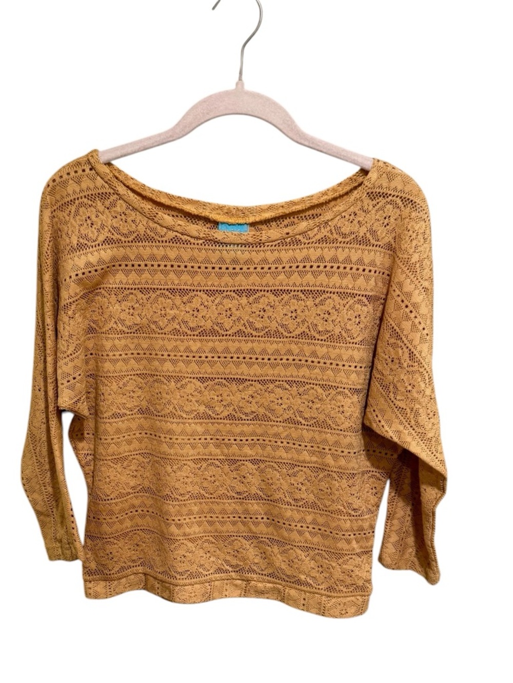 happening in the present Mustard  Off-the-Shoulder Sweater - Size Medium